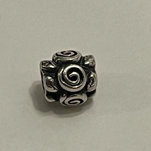 Retired PANDORA Sterling Silver Swirl Roses with Leaves Charm